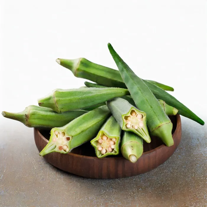 Tender green okra pods