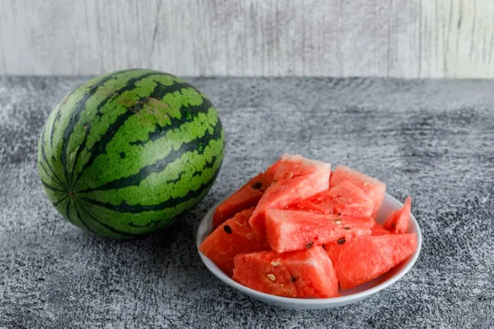 Watermelons whole and cut